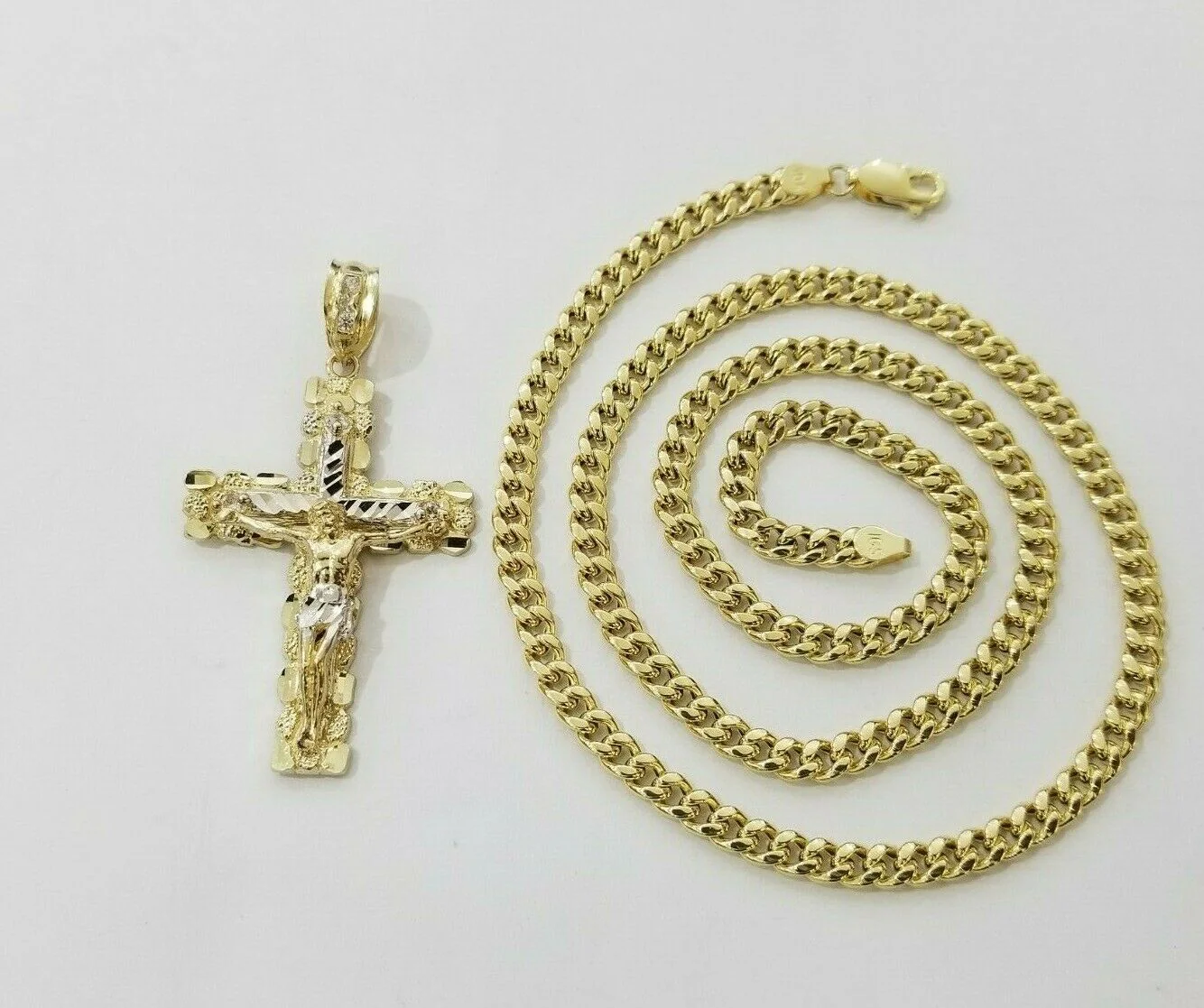 10k Yellow Gold Link Chain Pendant 5mm 18"-28" Miami Cuban Necklace Cross Charm - Image 10