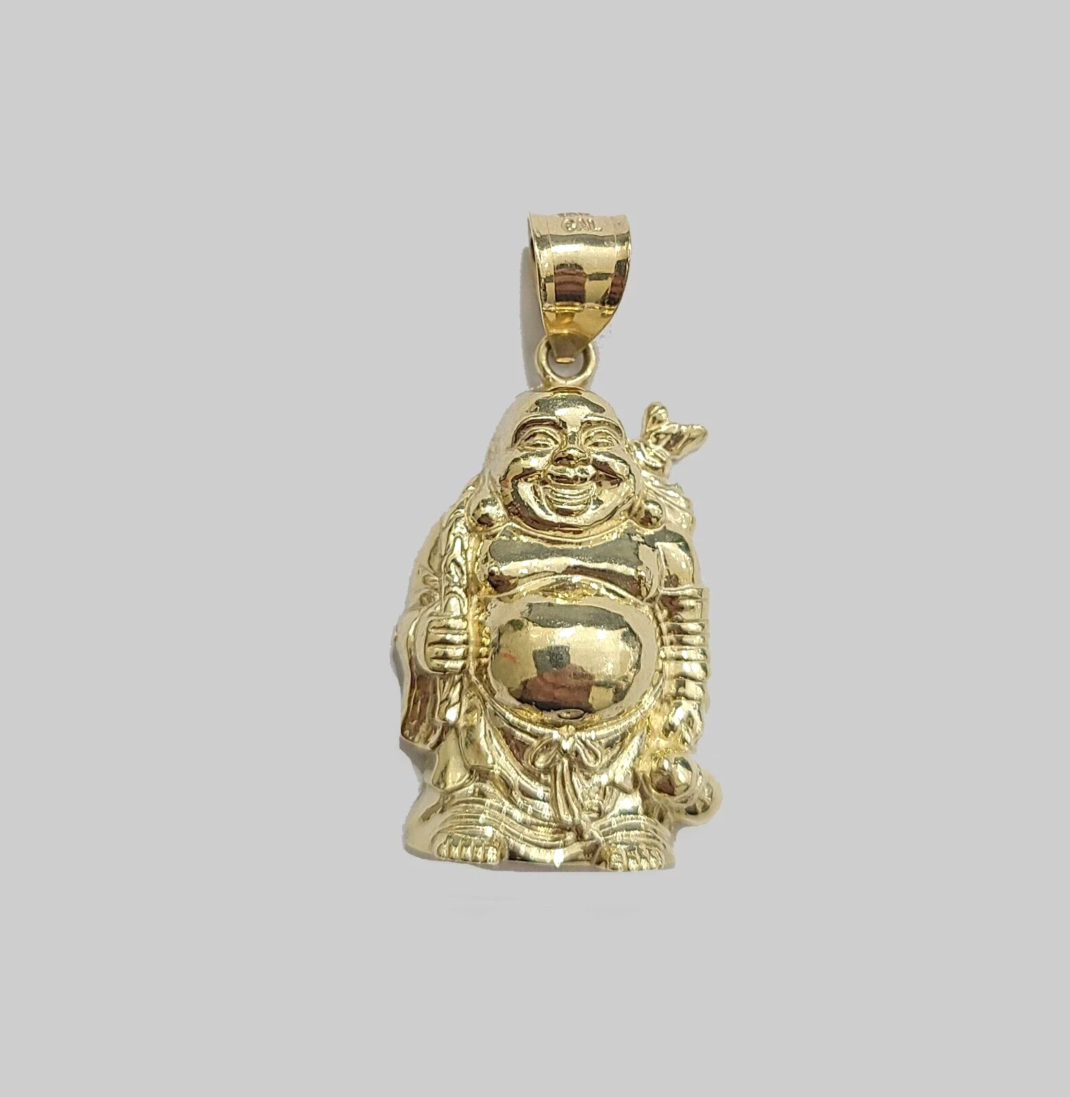 10k Yellow Gold Lucky Laughing Buddha Charm Religious Pendant Smiling Real 10Kt - Image 2