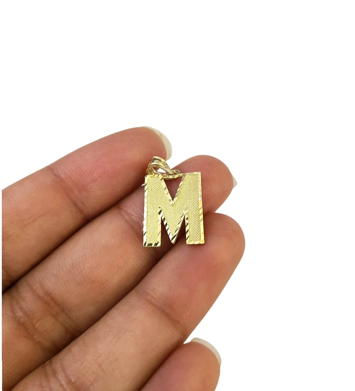 10K Yellow Gold M Initial Charm Pendant Alphabet Real 10kt Men Women - Image 3