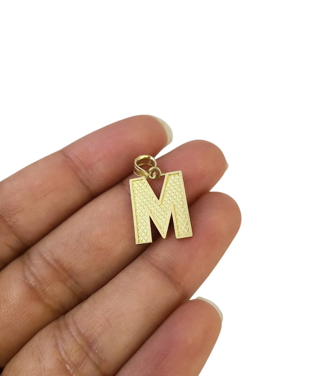 10K Yellow Gold M Initial Charm Pendant Alphabet Real 10kt Men Women - Image 5