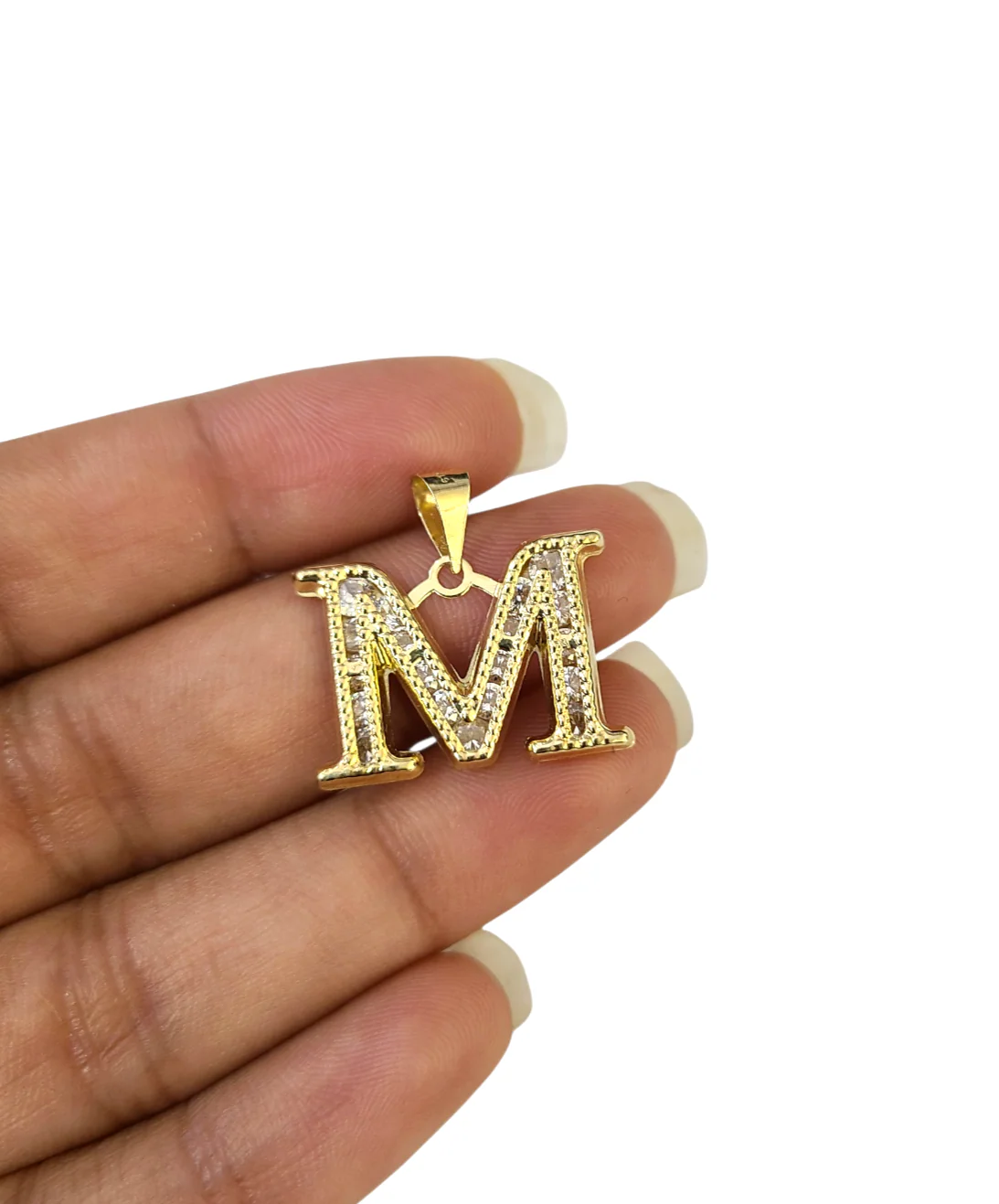 10K Yellow Gold M Initial Charm Pendant Alphabet Real 10kt Men Women - Image 4
