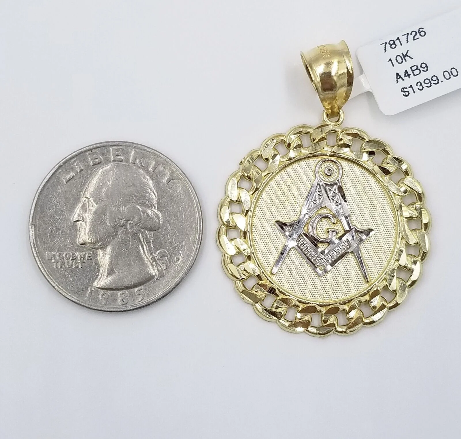 10K Yellow Gold Masonic Circular Pendant Diamond Cut 10Kt Round Gold Charm - Image 3
