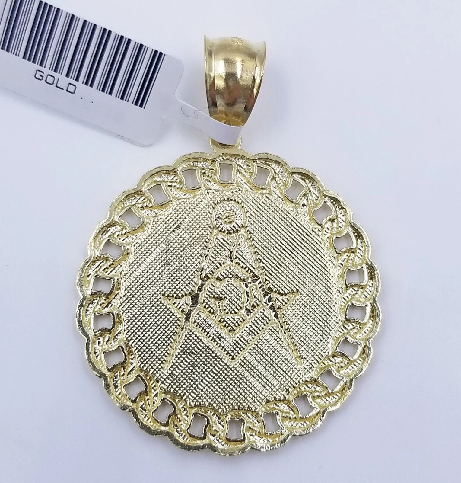 10K Yellow Gold Masonic Circular Pendant Diamond Cut 10Kt Round Gold Charm - Image 5