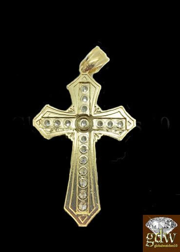 10k Yellow Gold Men Cross Charm Pendant Diamond Cut Angel Jesus Crucifix - Image 5
