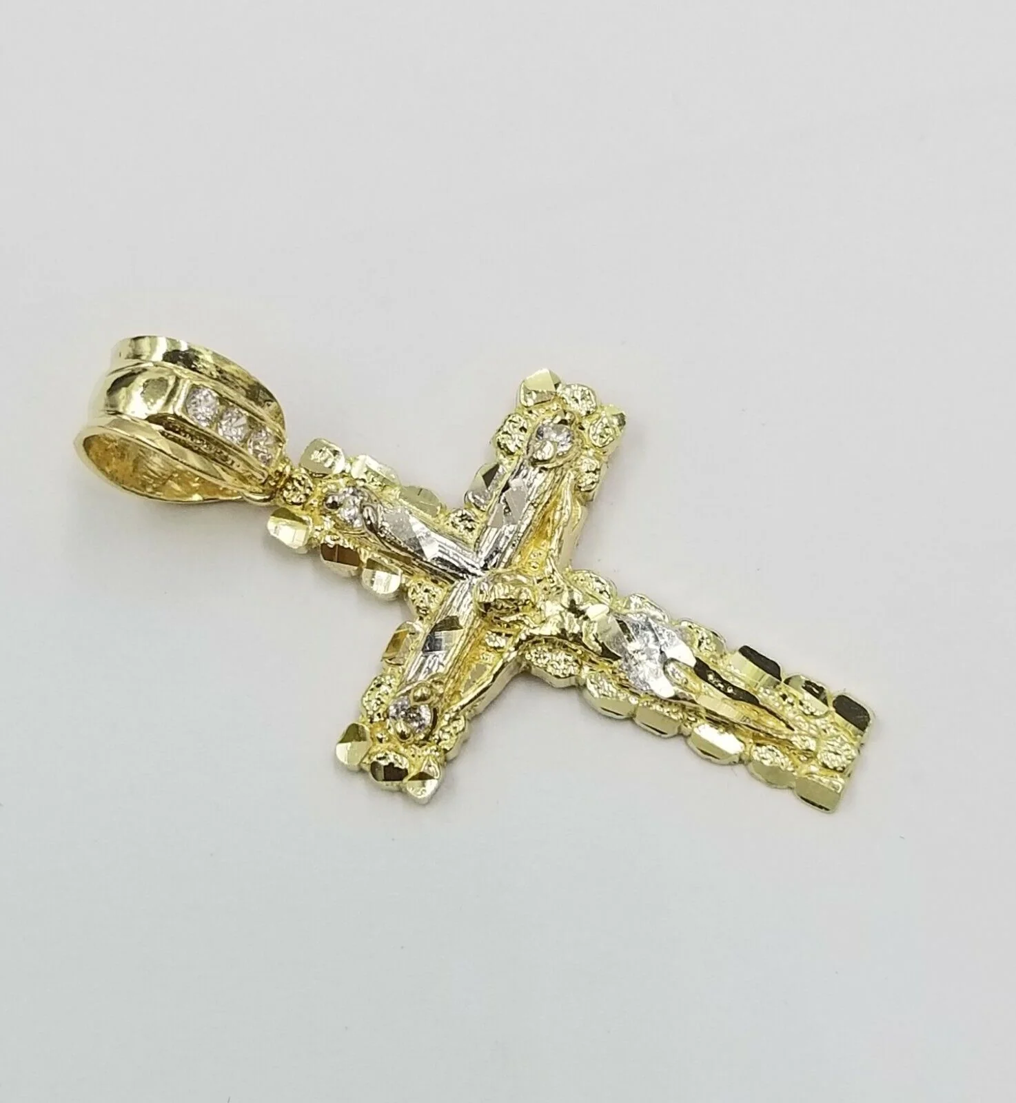 10k Yellow Gold Men Crucifix Cross Charm Pendant Diamond Cut Jesus REAL - Image 2
