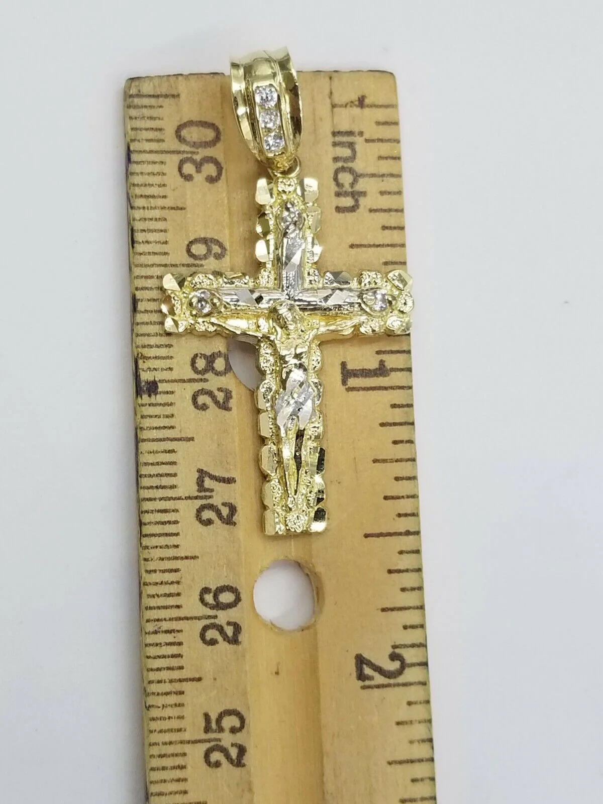 10k Yellow Gold Men Crucifix Cross Charm Pendant Diamond Cut Jesus REAL - Image 4