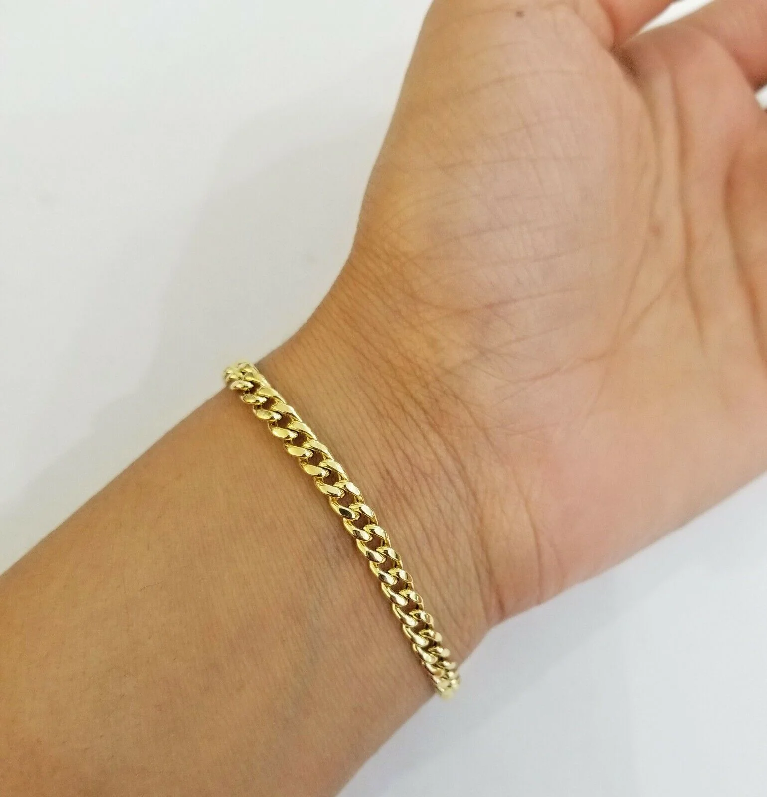 10k Yellow Gold Miami Cuban Bracelet 8inch 5mm lobster lock men women hand chain - Image 2