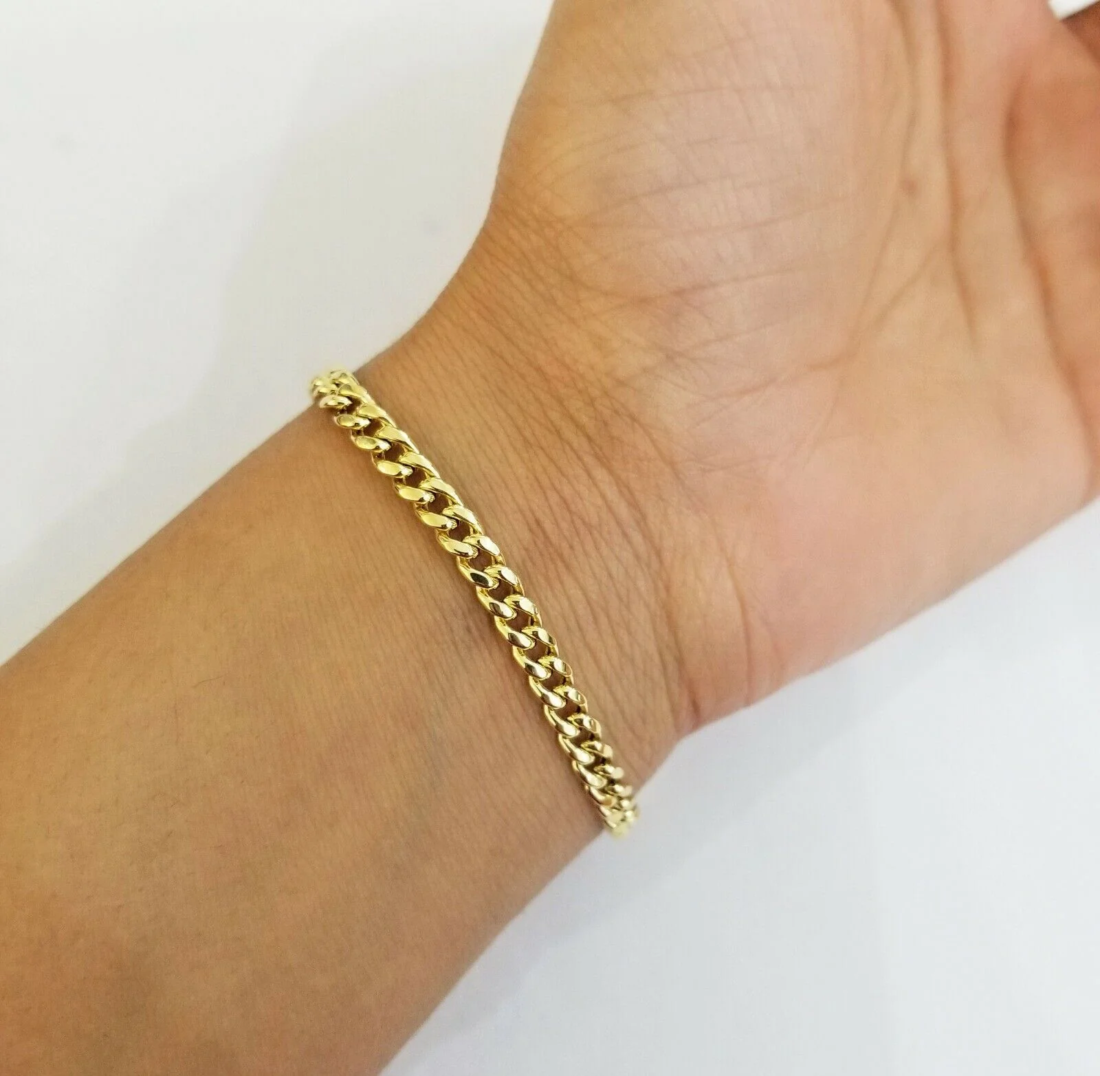 10k Yellow Gold Miami Cuban Bracelet 8inch 5mm lobster lock men women hand chain - Image 3