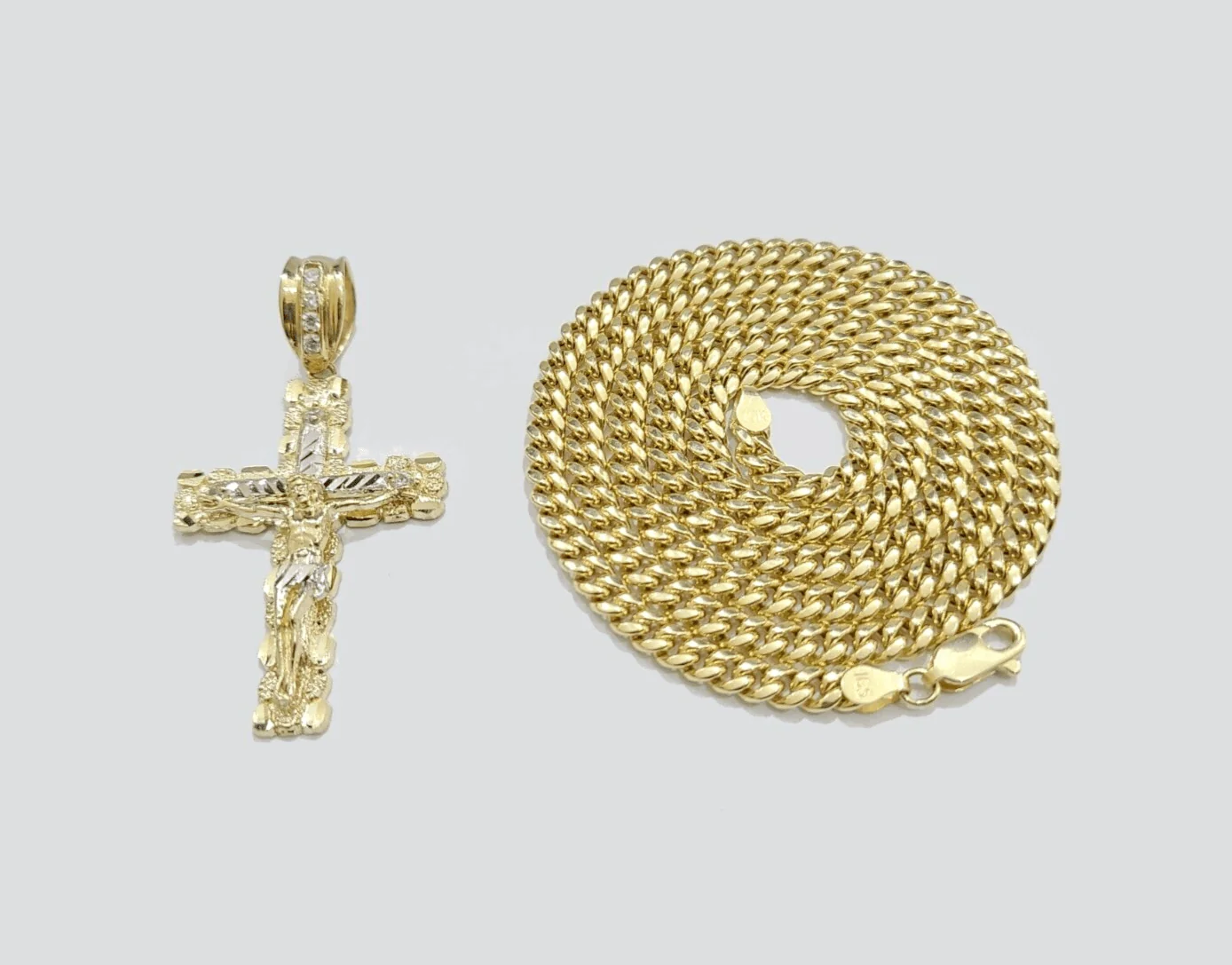 10k Yellow Gold Miami Cuban Chain 5mm 18" inch Necklace Jesus Cross Charm Real - Image 3