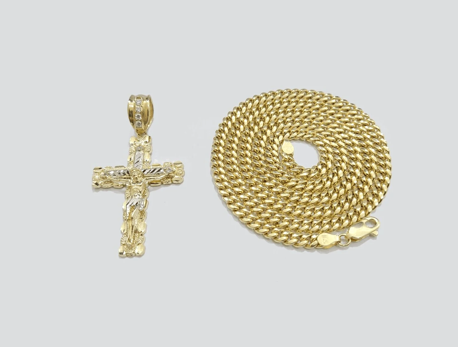 10k Yellow Gold Miami Cuban Chain 5mm 24" inch Necklace Jesus Cross Charm Real - Image 3