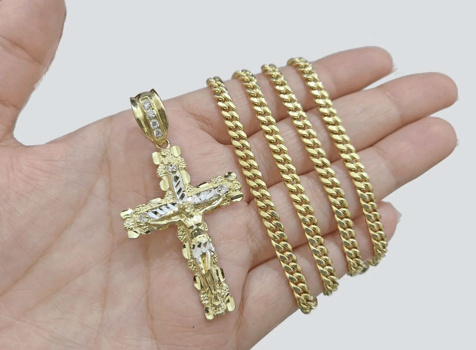 10k Yellow Gold Miami Cuban Chain 5mm 30" inch Necklace Jesus Cross Charm Real - Image 7
