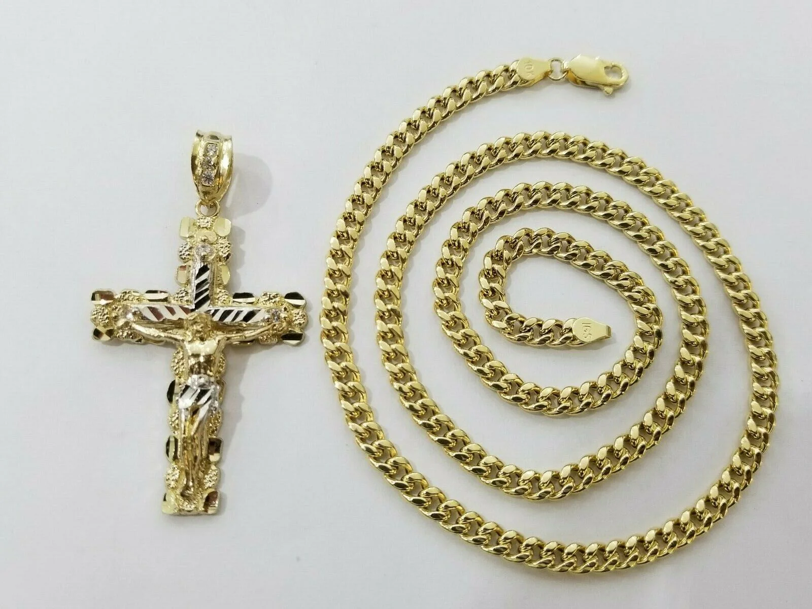 10k Yellow Gold Miami Cuban Link Chain Pendant Set REAL 10K 5mm Necklace Charm - Image 8