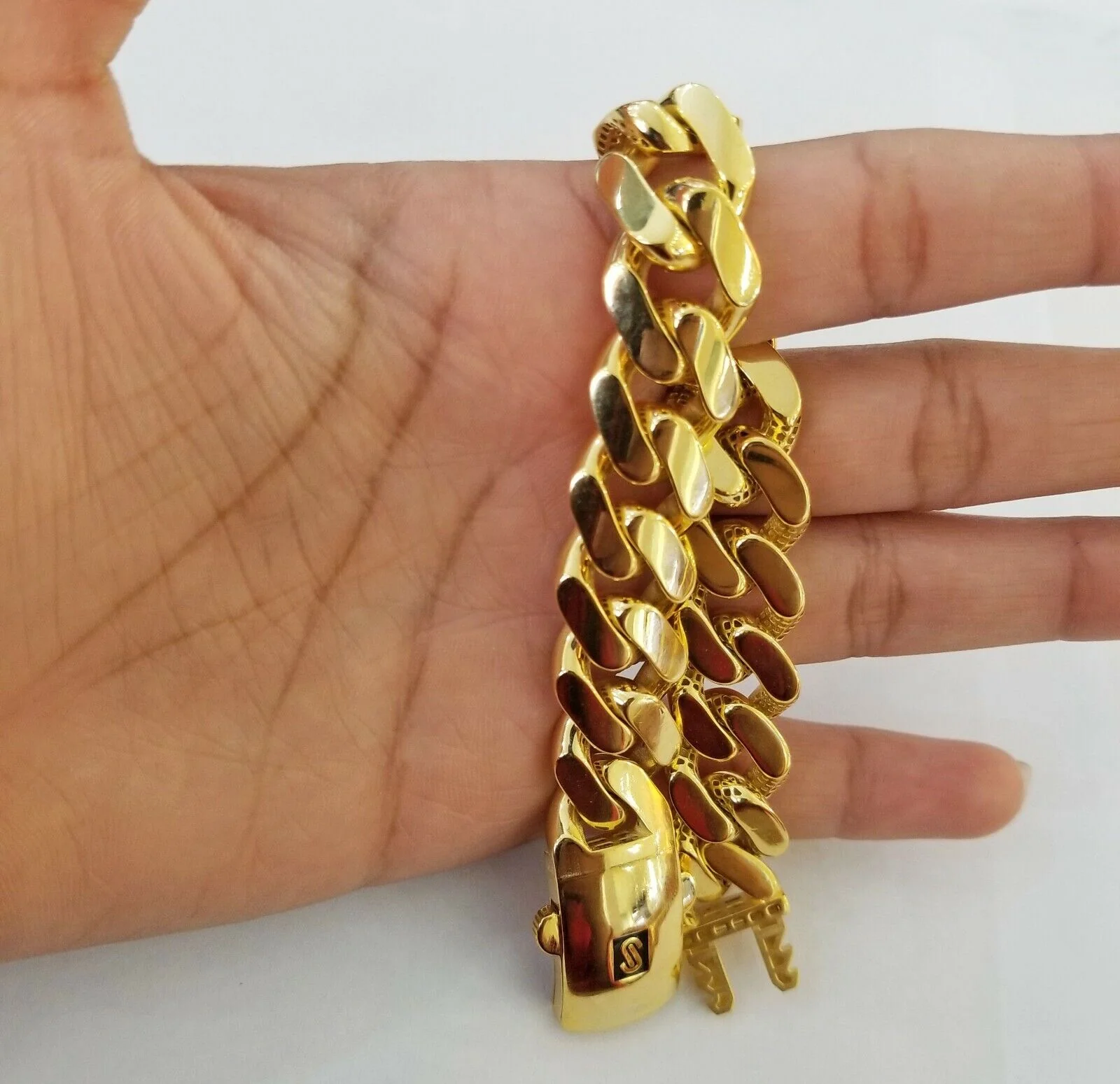 10K Yellow Gold Monaco Bracelet 8.5 inch 15mm Cuban link hand chain Real 10k - Image 5