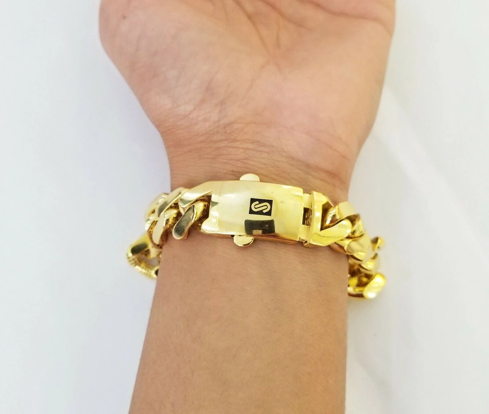 10K Yellow Gold Monaco Bracelet 8 inch 15mm Cuban link Real 10kt For Men's