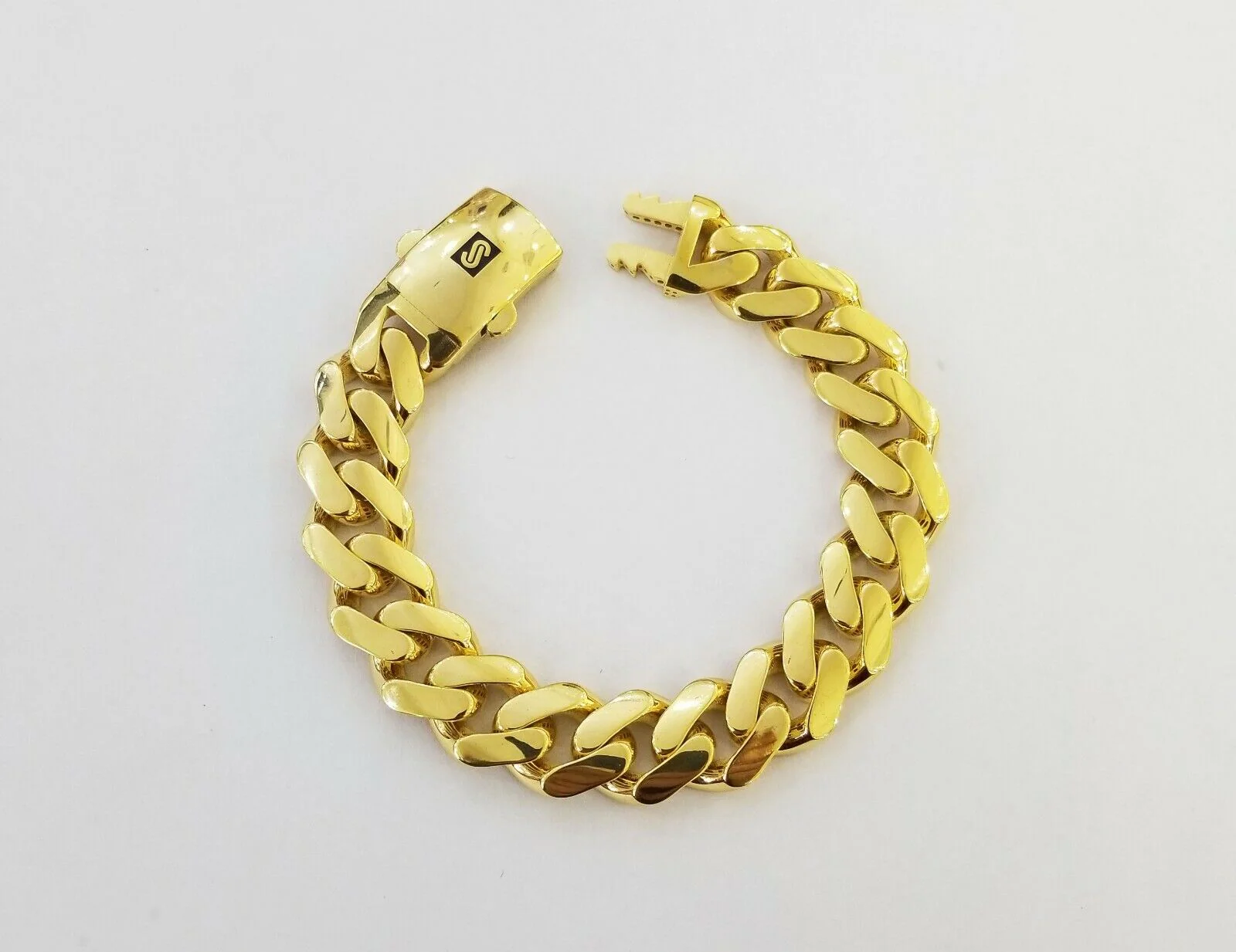 10K Yellow Gold Monaco Bracelet 8 inch 15mm Cuban link Real 10kt For Men's - Image 2