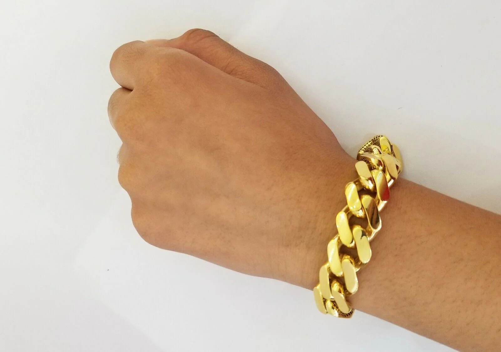 10K Yellow Gold Monaco Bracelet 8 inch 15mm Cuban link Real 10kt For Men's - Image 3