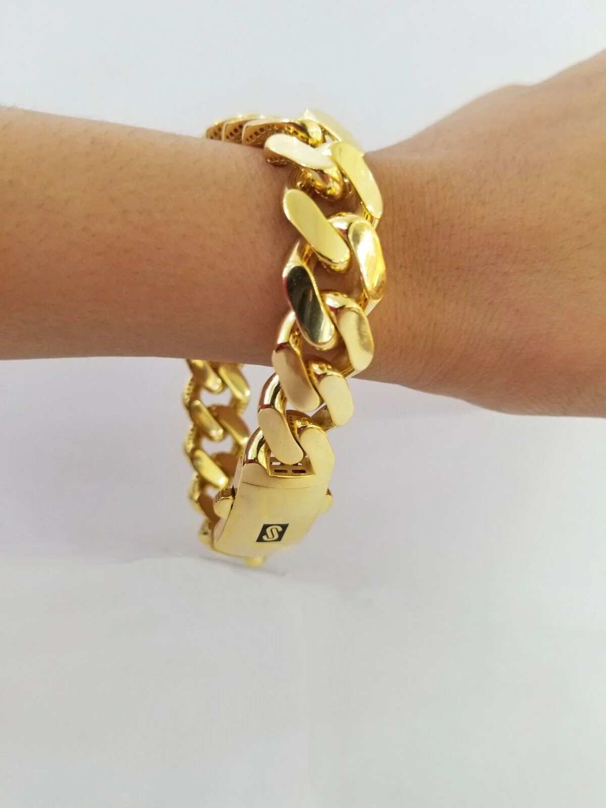 10K Yellow Gold Monaco Bracelet 8 inch 15mm Cuban link Real 10kt For Men's - Image 7