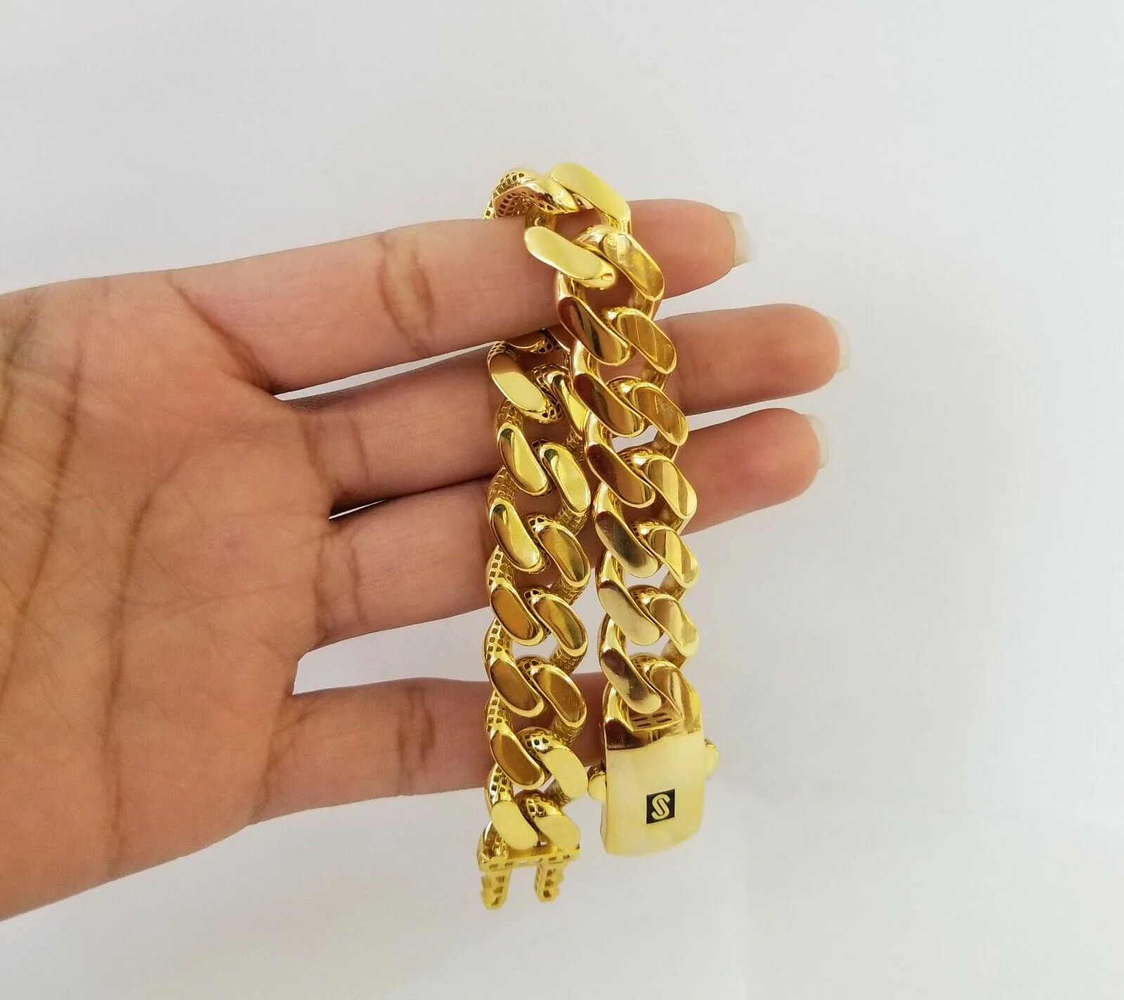 10K Yellow Gold Monaco Bracelet 8 inch 15mm Cuban link Real 10kt For Men's - Image 8