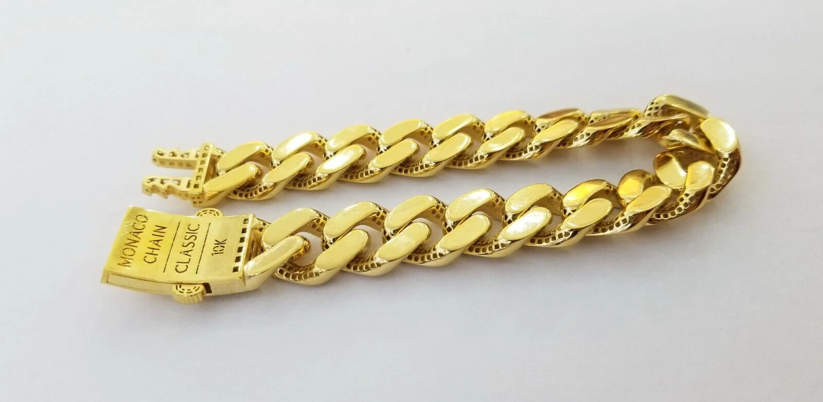 10K Yellow Gold Monaco Bracelet 9 inch 15mm Cuban link Men's Real 10kt - Image 4
