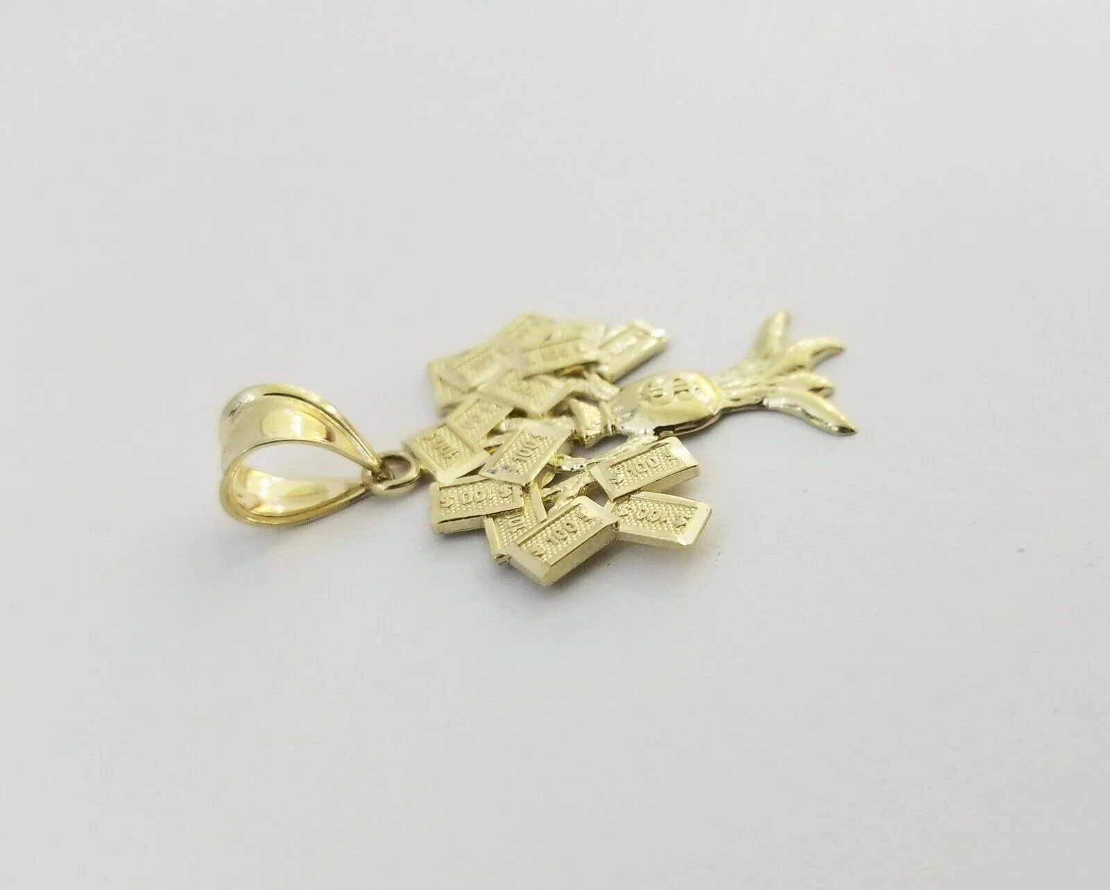 10K Yellow Gold Money Tree Pendant Diamond Cut, 10KT Real Gold $100 Sign Bag - Image 7