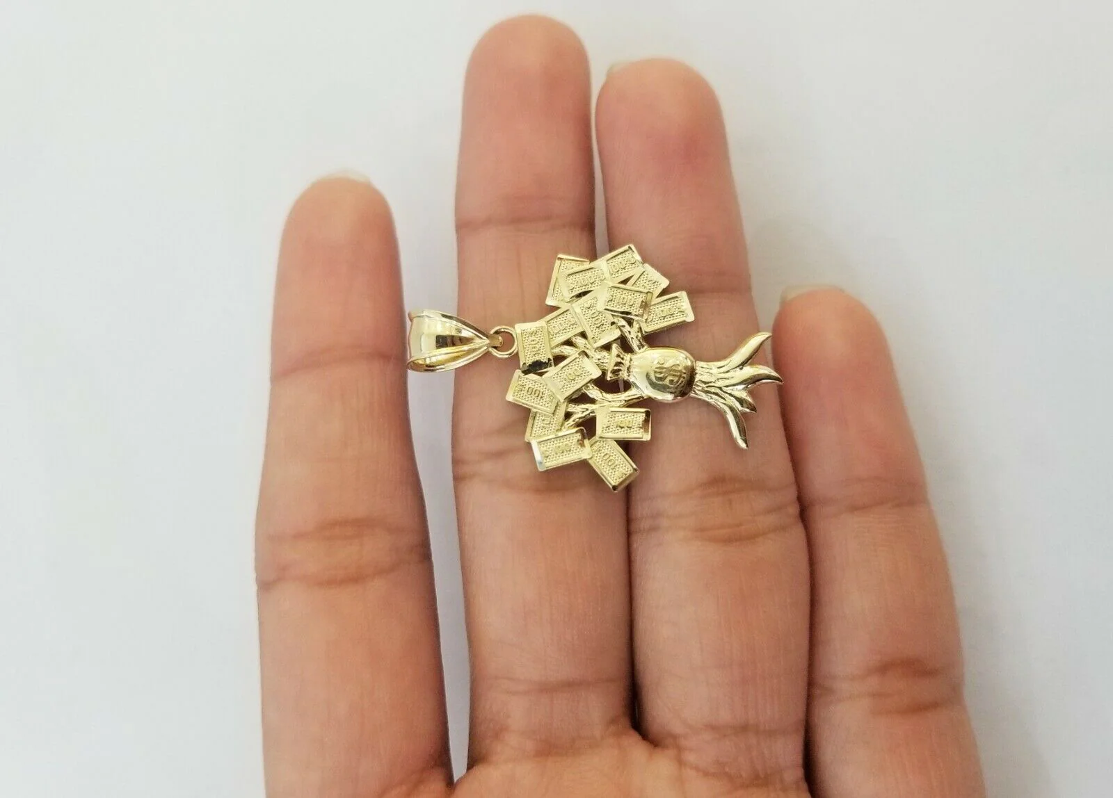 10k Yellow Gold Money Tree Pendant with 18 inch rope chain 3mm 10kt gold set - Image 8