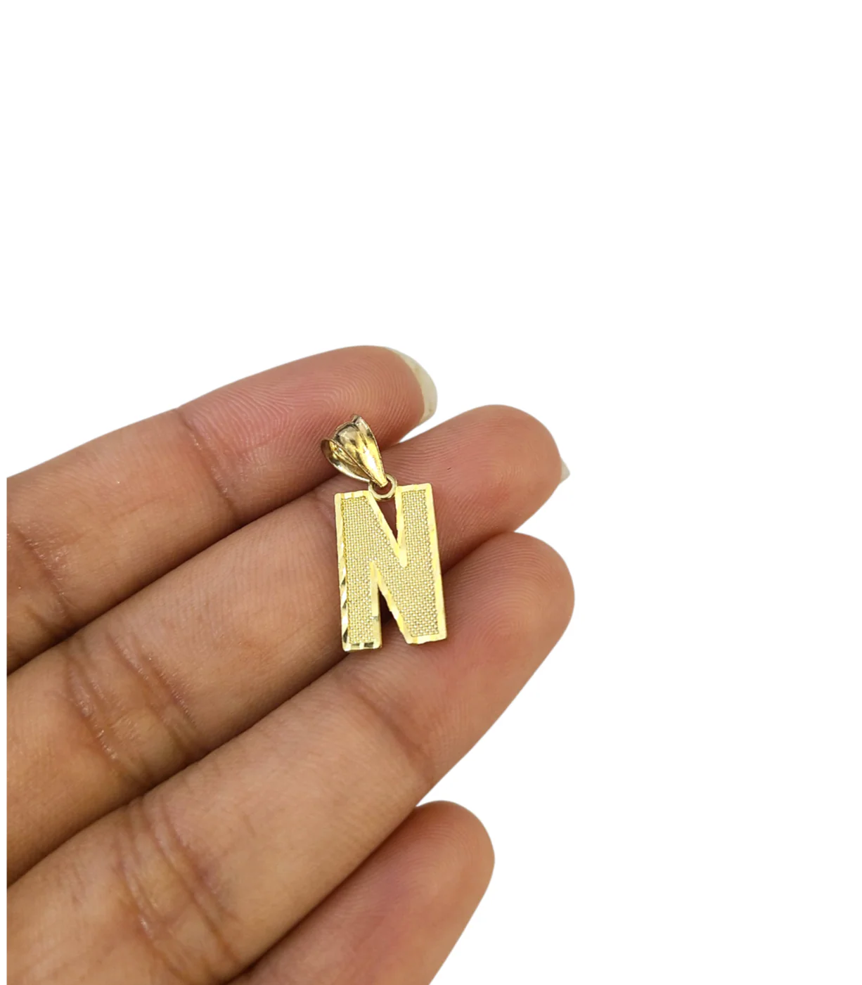 10K Yellow Gold N Initial Charm Pendant Alphabet Real 10kt Men Women - Image 2