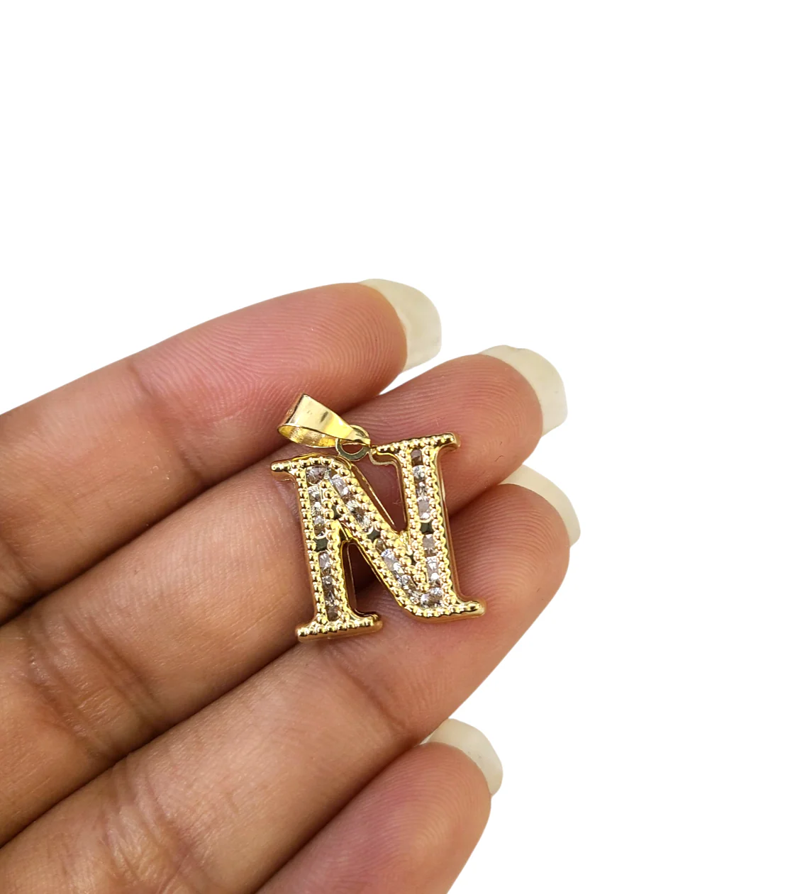 10K Yellow Gold N Initial Charm Pendant Alphabet Real 10kt Men Women - Image 3
