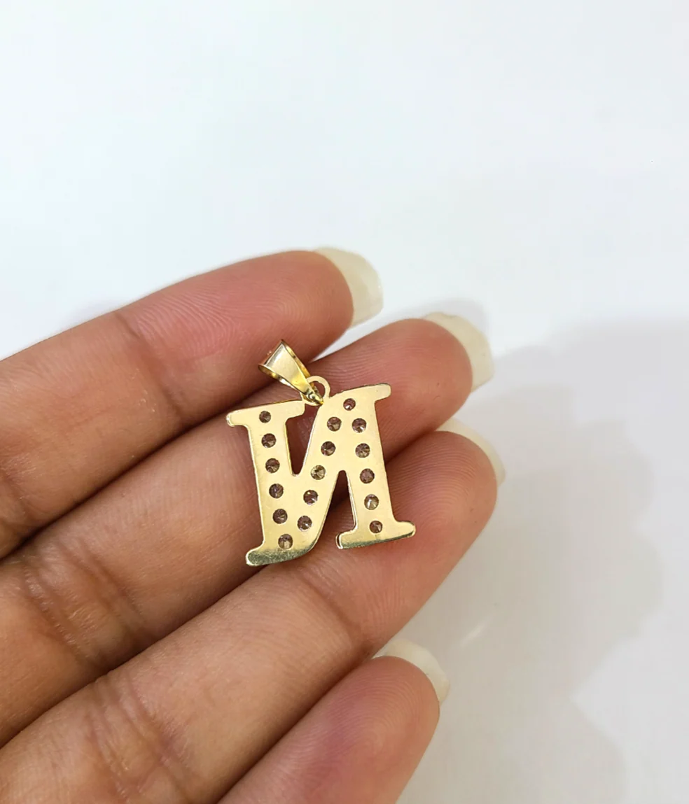 10K Yellow Gold N Initial Charm Pendant Alphabet Real 10kt Men Women - Image 4