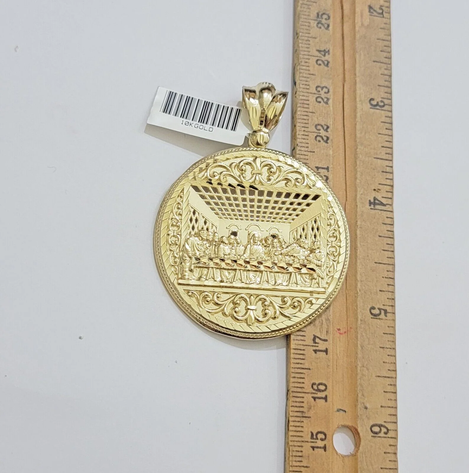 10k Yellow Gold Necklace 22" Franco Chain & Last Supper Charm Pendant SET REAL - Image 11