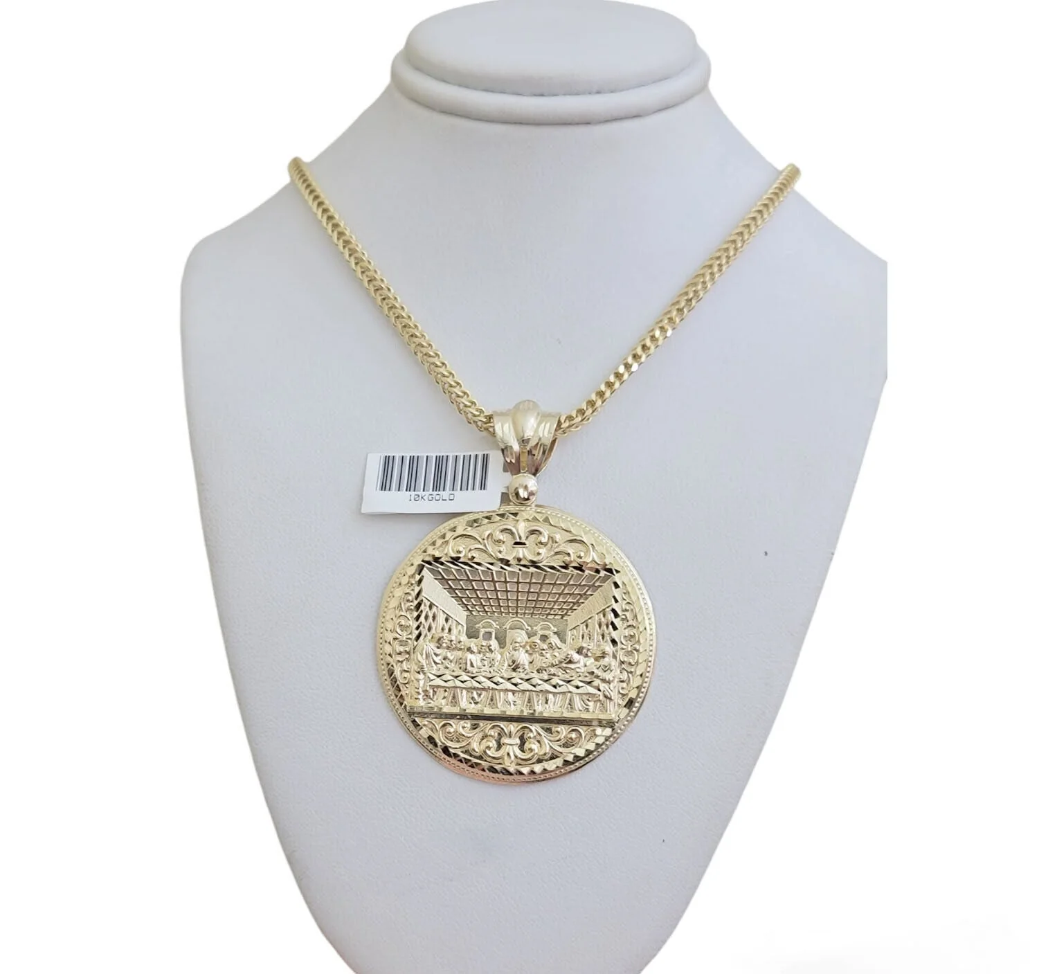 10k Yellow Gold Necklace 22" Franco Chain & Last Supper Charm Pendant SET REAL - Image 13