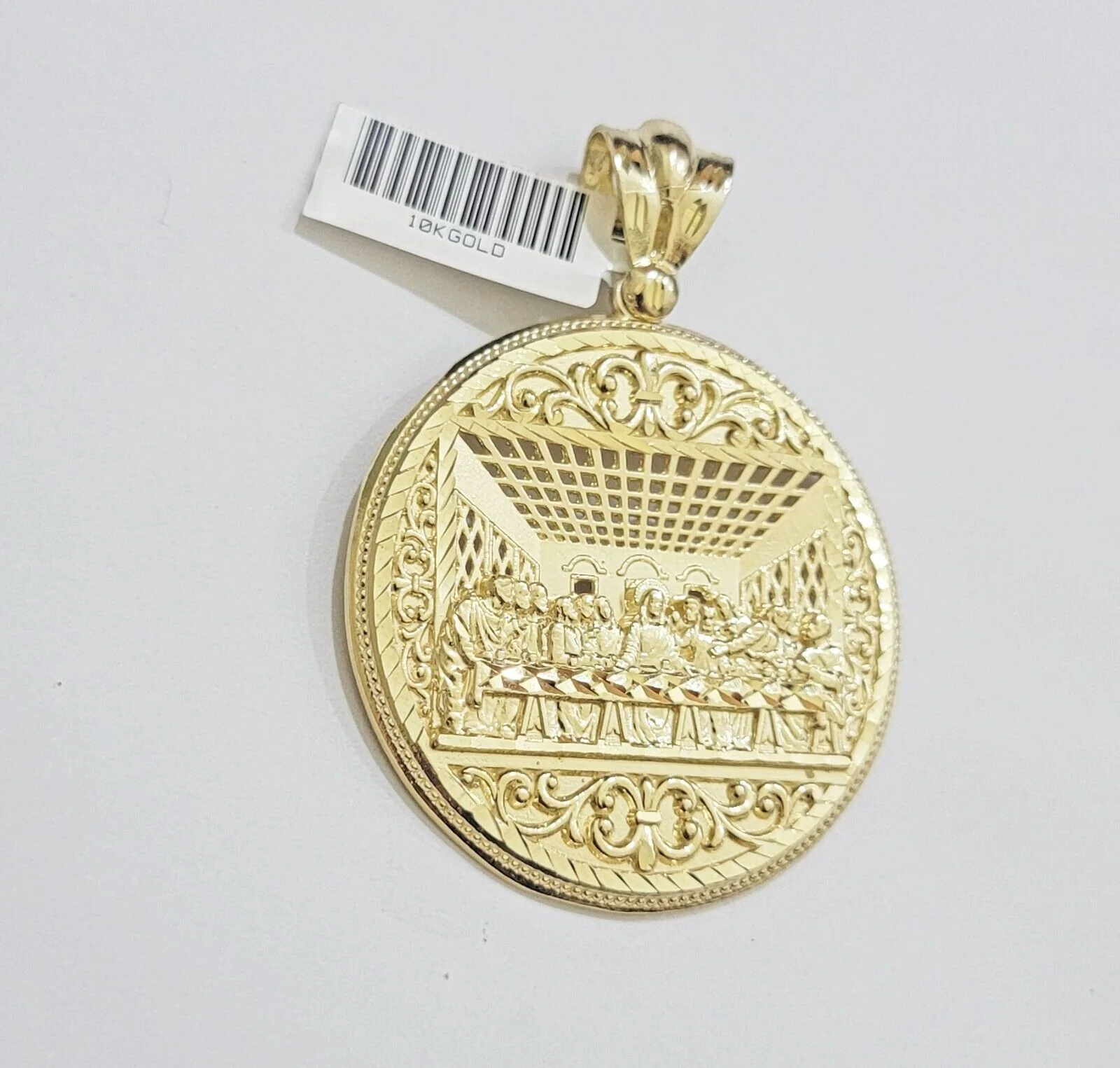 10k Yellow Gold Necklace 22" Franco Chain & Last Supper Charm Pendant SET REAL - Image 3