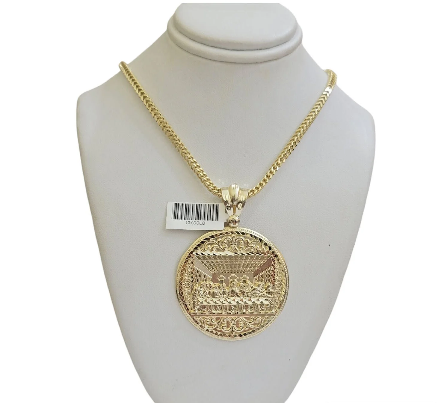 10k Yellow Gold Necklace 22" Franco Chain & Last Supper Charm Pendant SET REAL - Image 9