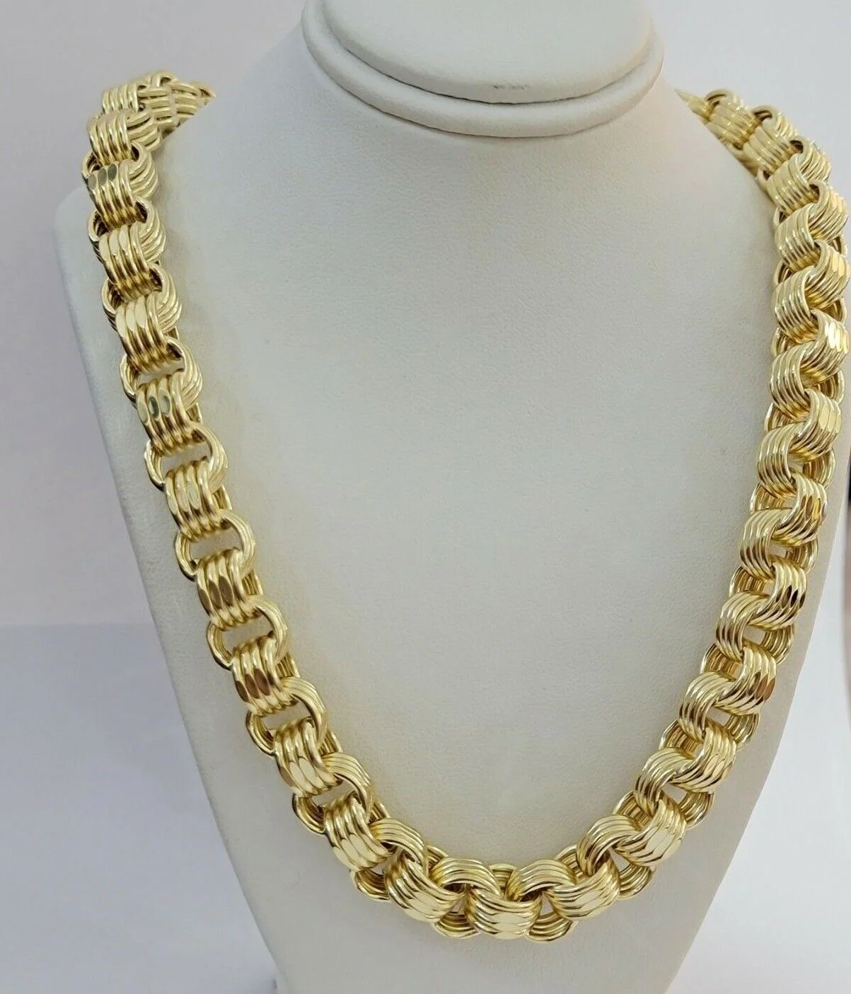 10k Yellow Gold Necklace Byzantine Box chain 28 Inch 12.5mm Mens Thick REAL 10K - Image 4