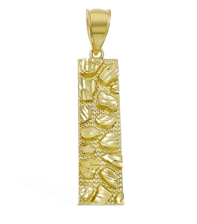 10k Yellow Gold Nugget Bar Charm Pendant 1'' Inch Necklace Chain Real 10kt - Image 2