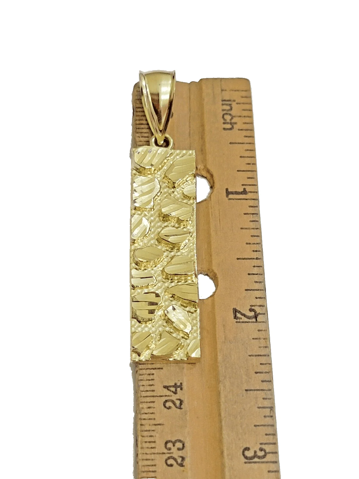 10k Yellow Gold Nugget Bar Charm Pendant 1'' Inch Necklace Chain Real 10kt - Image 3