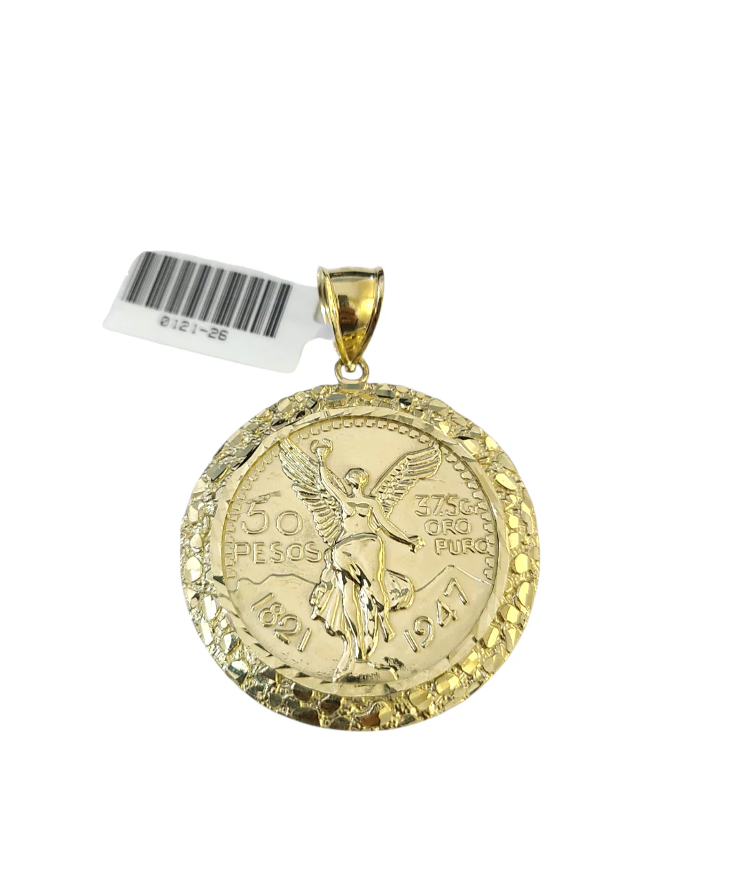 10k Yellow Gold Nugget Bezel Centenario Coin Pendant Charm 2 inch 50 Pesos 1947 - Image 2