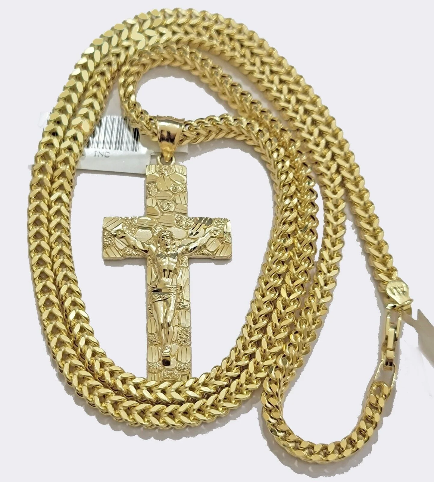 10k Yellow Gold Nugget Charm & Franco Chain Necklace 3mm 24" Inch Real 10KT SET - Image 2