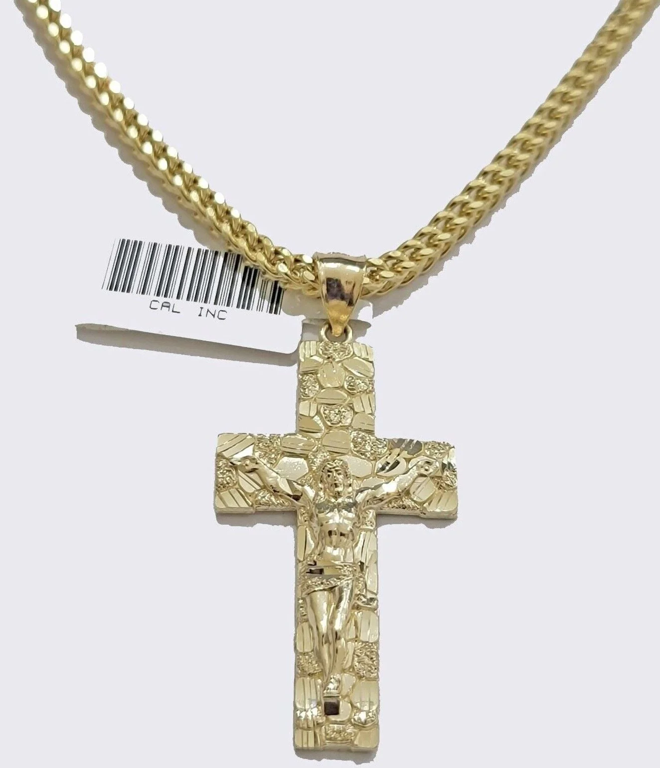 10k Yellow Gold Nugget Charm & Franco Chain Necklace 3mm 24" Inch Real 10KT SET - Image 3