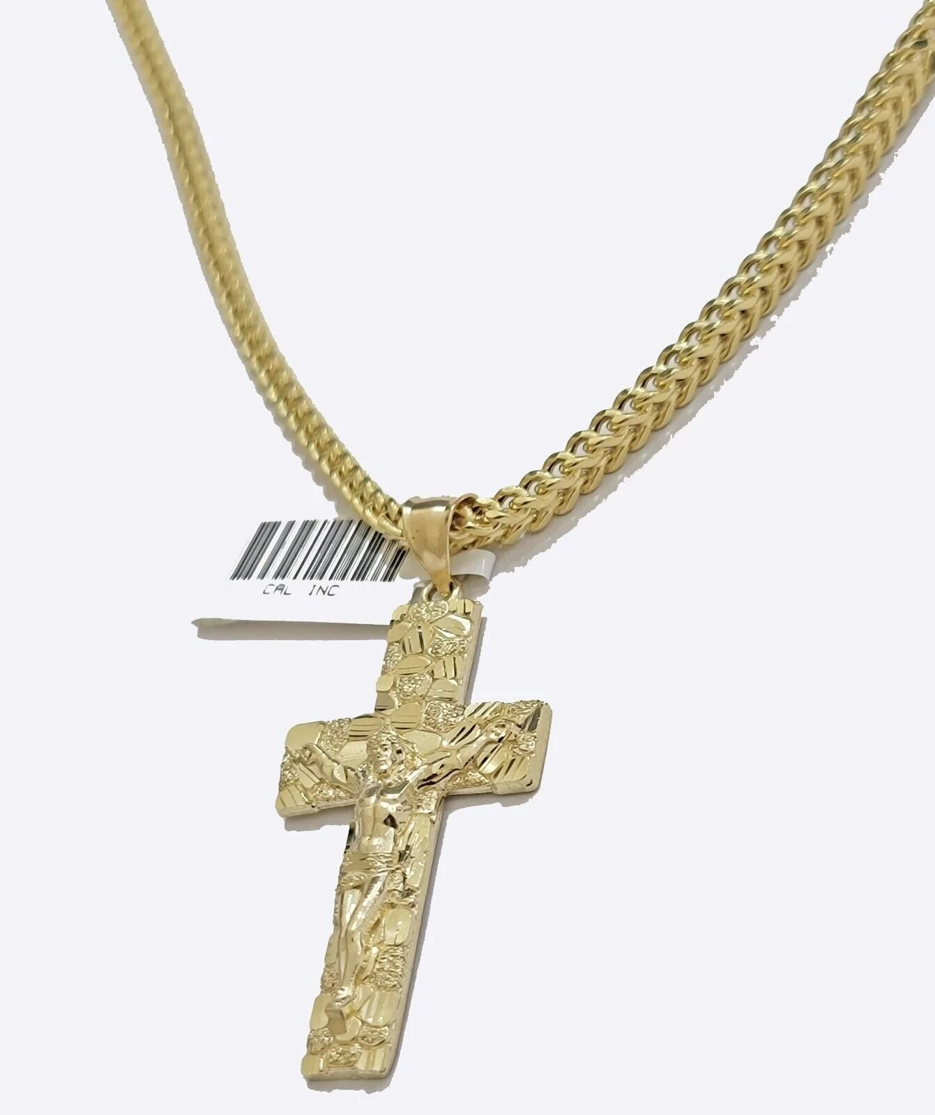 10k Yellow Gold Nugget Charm & Franco Chain Necklace 3mm 24" Inch Real 10KT SET - Image 6