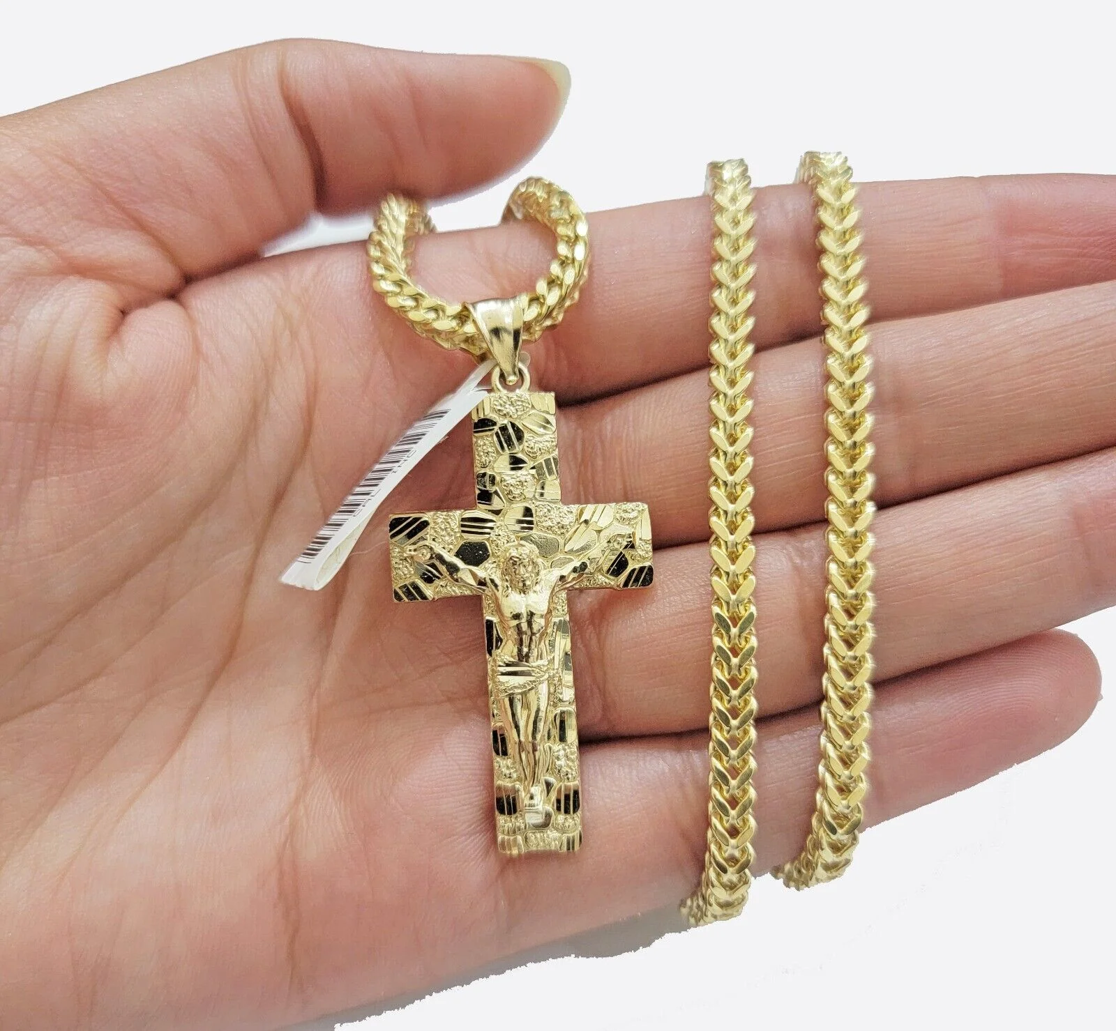 10k Yellow Gold Nugget Charm Pendant And Franco Chain Necklace 3mm 18"-26" - Image 2