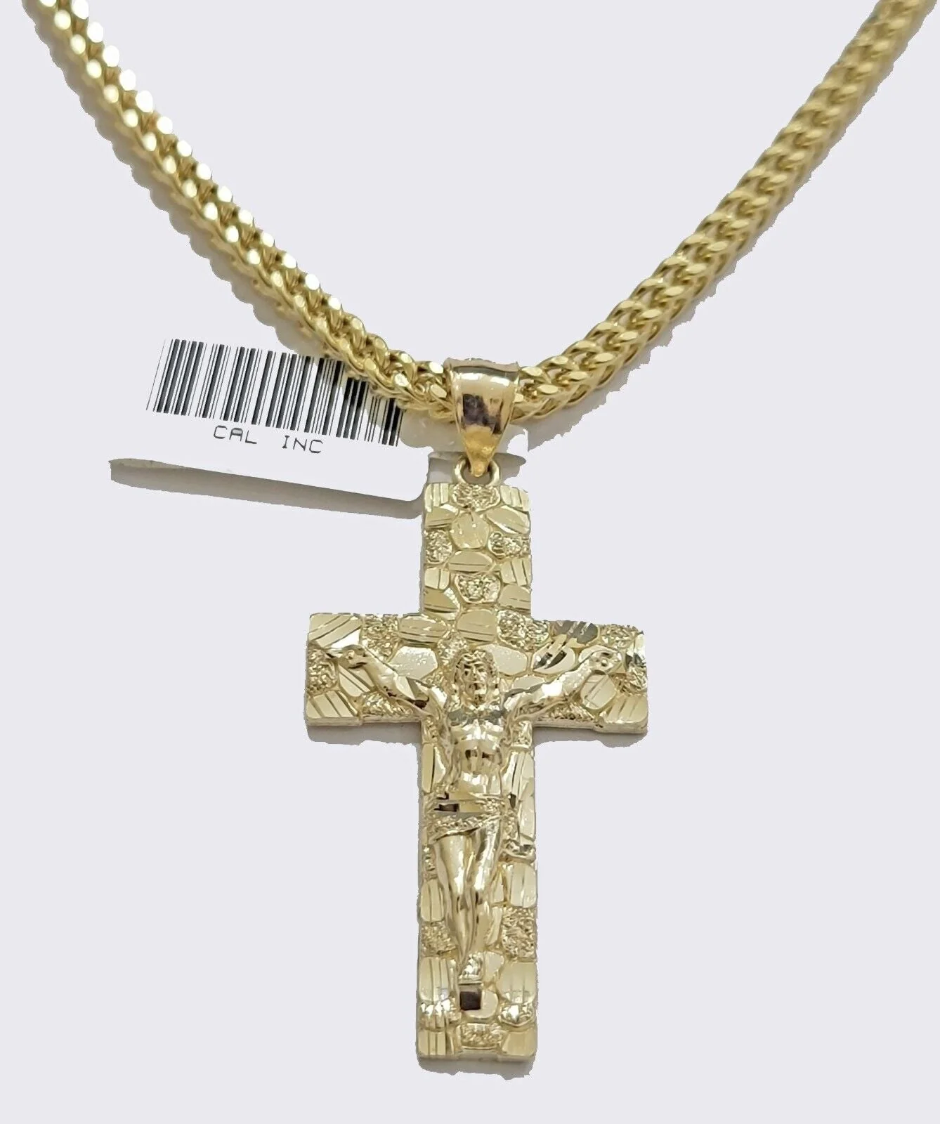 10k Yellow Gold Nugget Charm Pendant And Franco Chain Necklace 3mm 18"-26" - Image 3