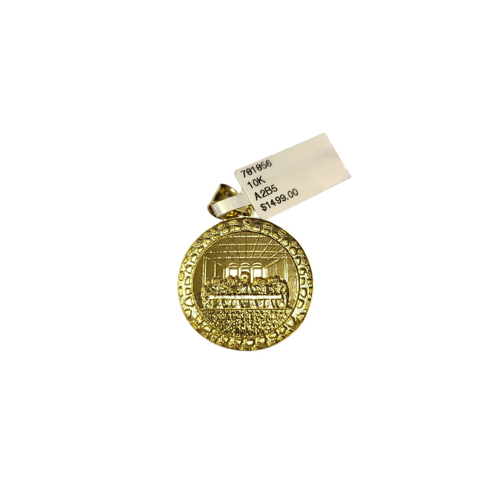 10k Yellow Gold Palm Chain Nugget Last Supper Pendant Charm 3mm SET Necklace - Image 7