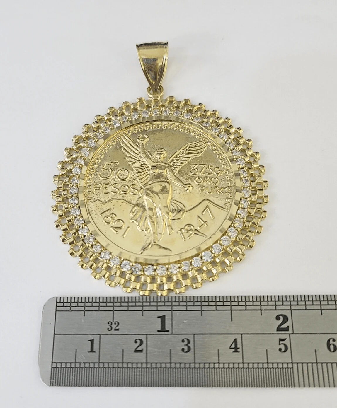 10k Yellow Gold Pendant Centenario-style Coin Charm 50 Pesos 1947 Mexican 2.5" - Image 5