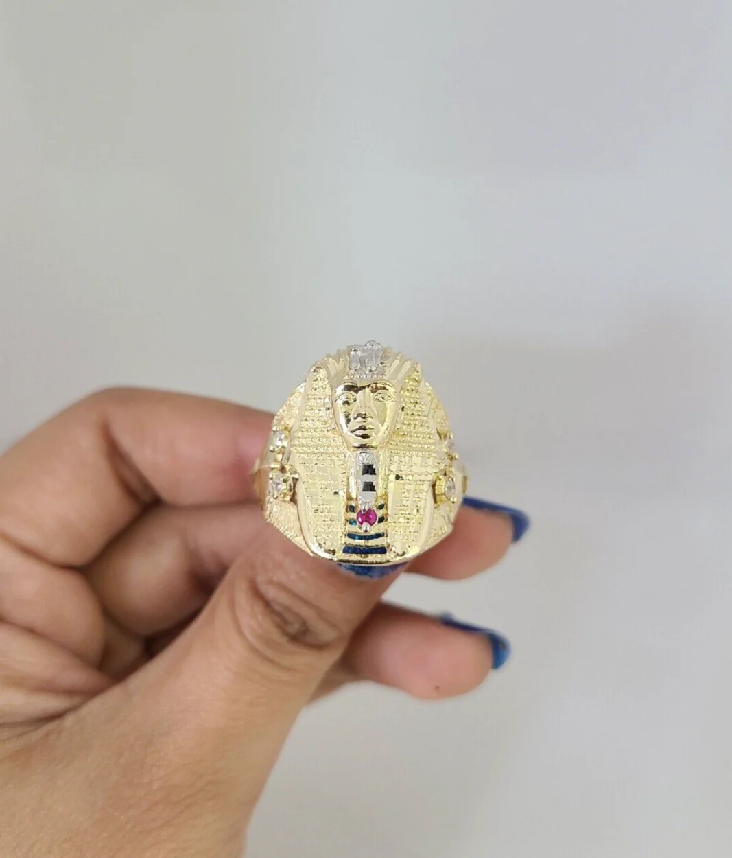 10k Yellow Gold Pharaoh Head Ring Casual Men's Band Genuine Brand New All Sizes - Image 2