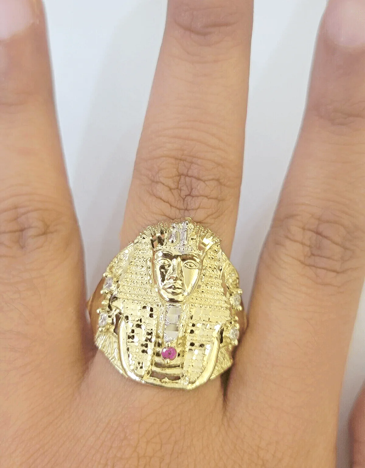 10k Yellow Gold Pharoah Head Ring Band All Sizes Real 10kt SALE Men Casual Pinky
