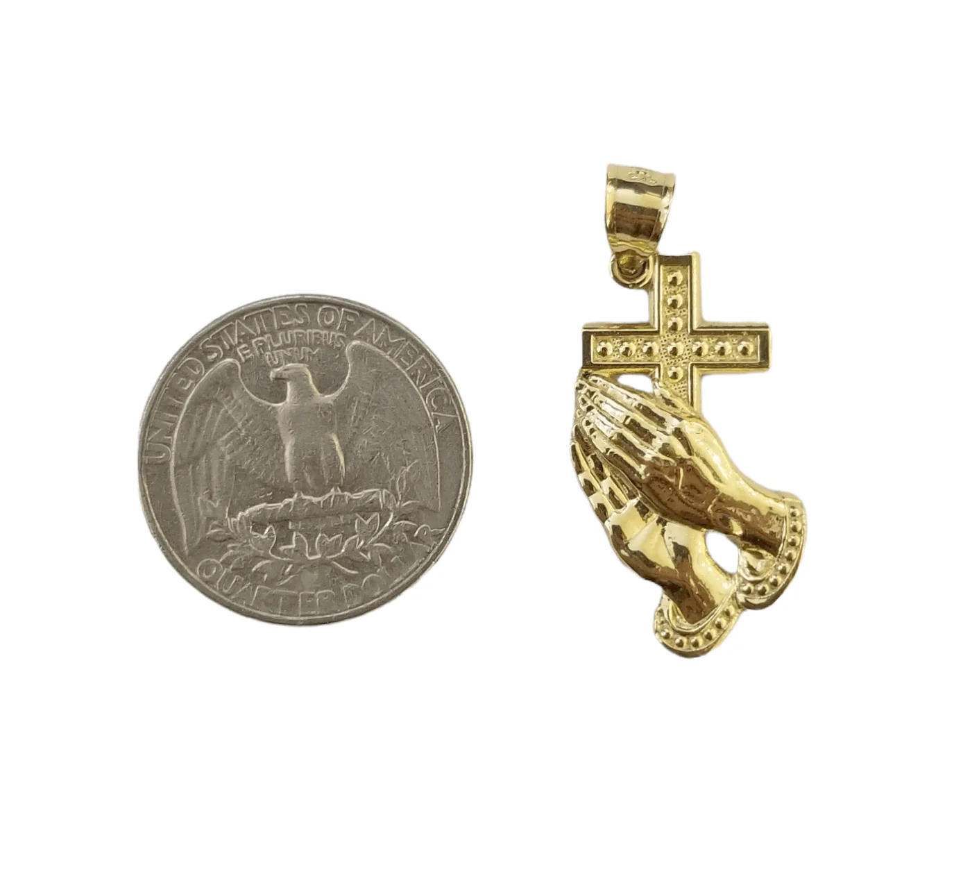 10k Yellow Gold Praying Hand Cross Pendent 4mm Rope Chain 18 20 22 24 26 28 30" - Image 5