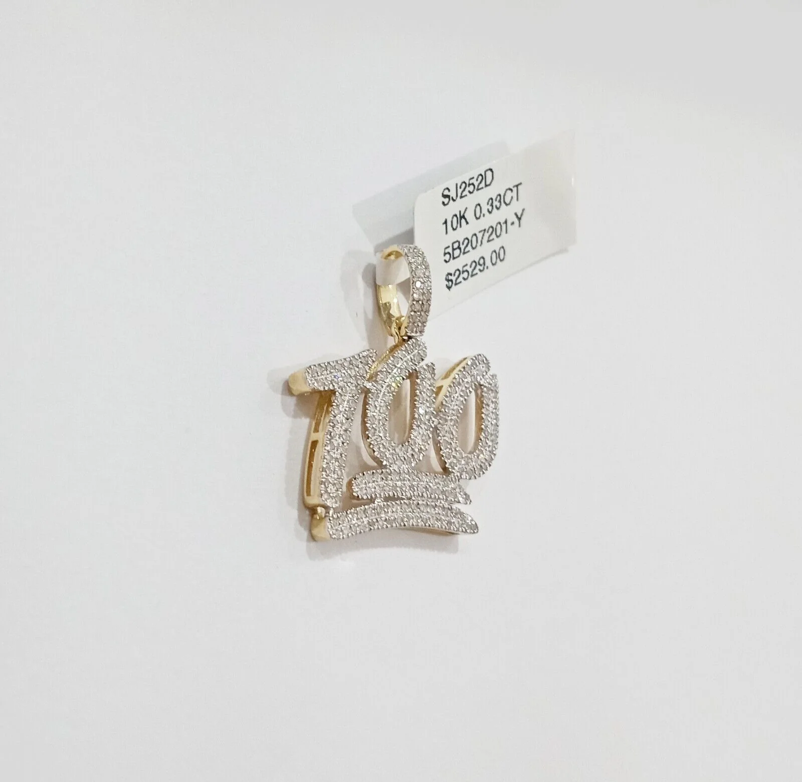 10k Yellow Gold Real Diamond 100 Charm Pendant Men Women - Image 6
