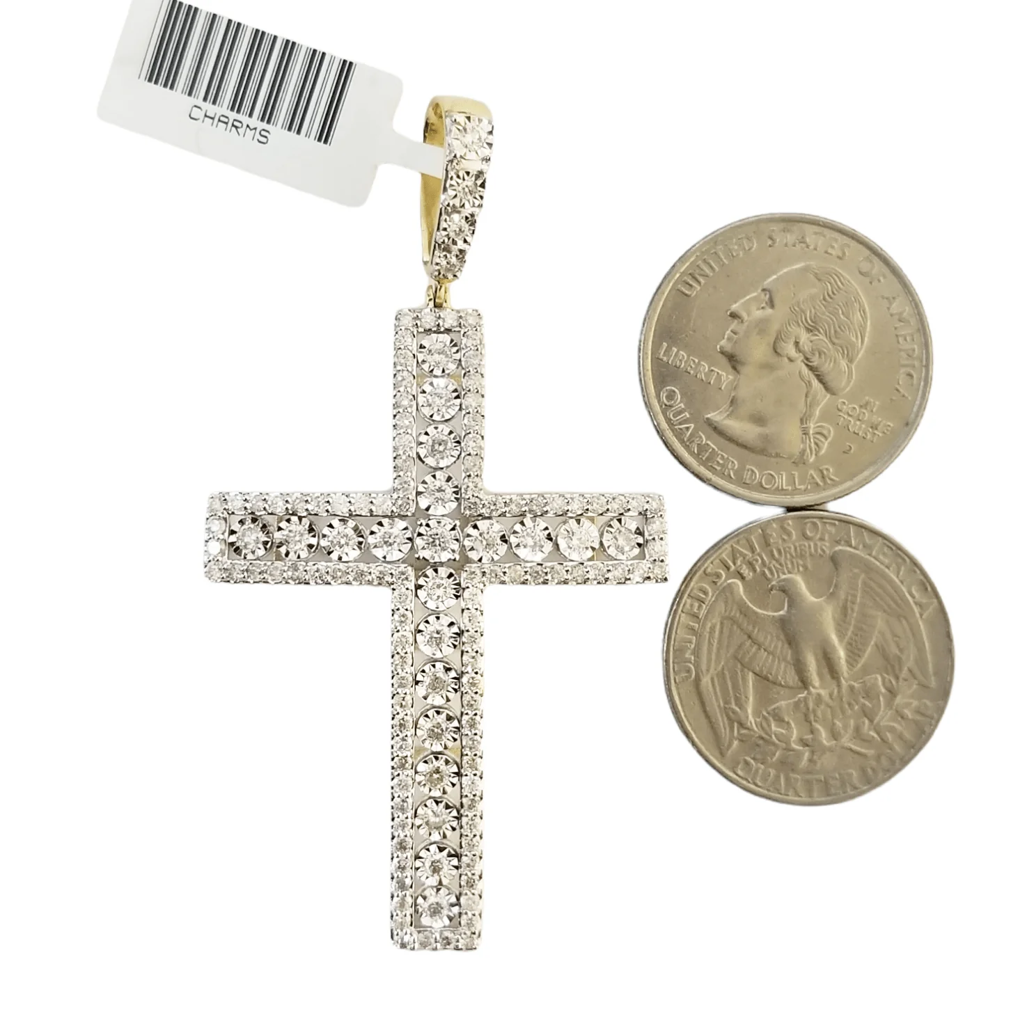 10K Yellow Gold Real Diamond Cross Pendent Religious Jesus Charm - Image 2