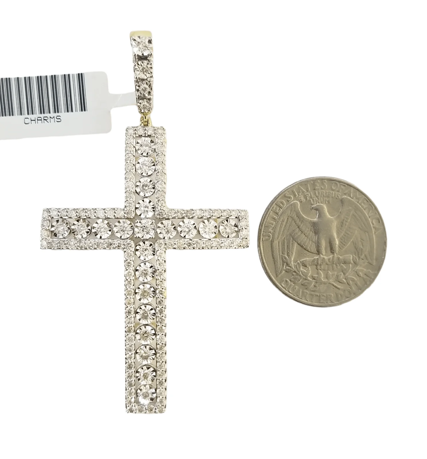 10K Yellow Gold Real Diamond Cross Pendent Religious Jesus Charm - Image 5