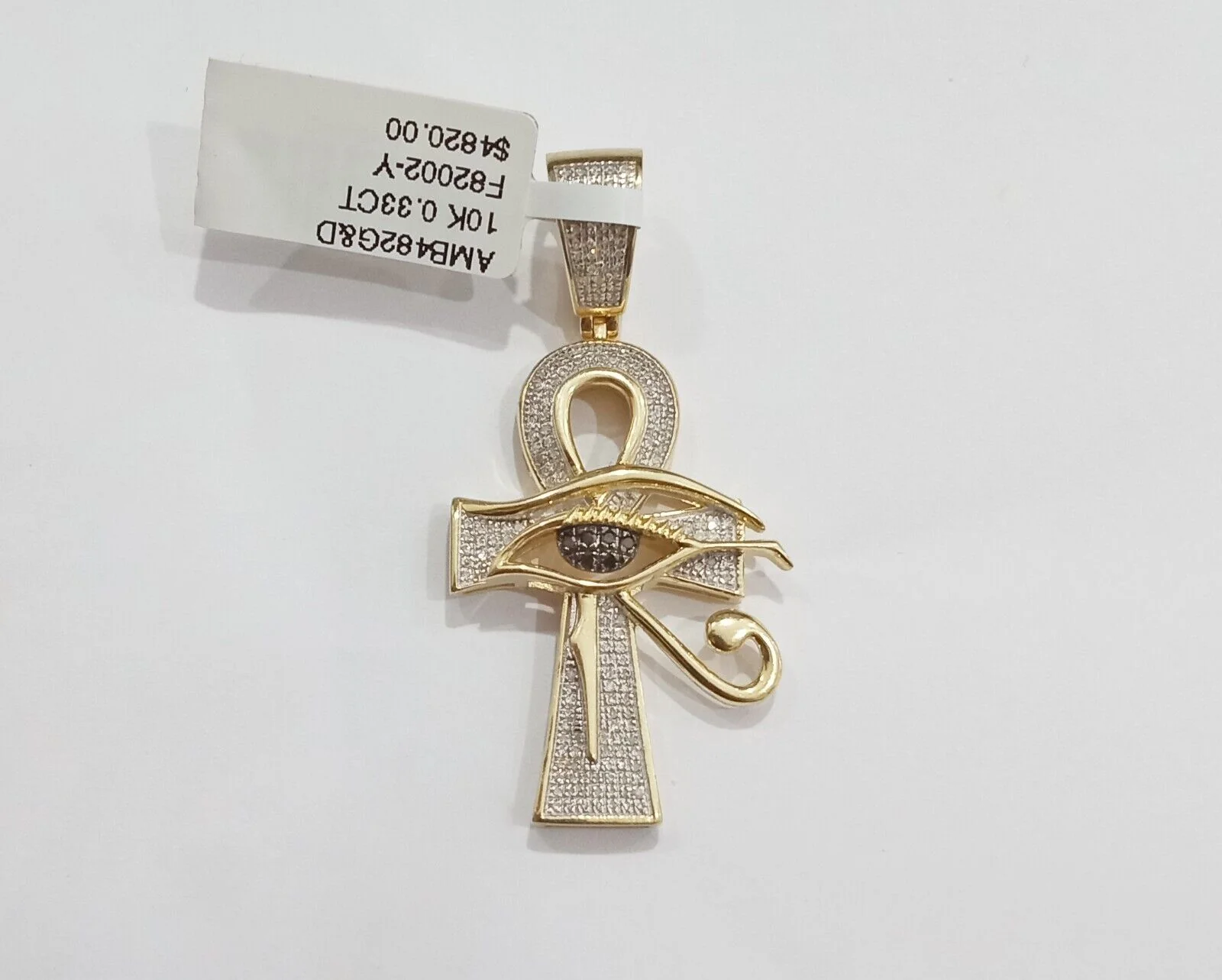 10k Yellow Gold Real Diamond Evil Eye Ankh Charm Pendant - Image 2